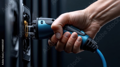 A person is plugging in a device into a wall outlet