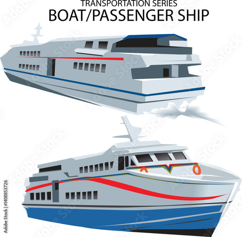 passenger ship or boat from front and back