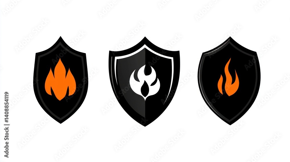 Obraz premium Fire protection shield icons; safety, security, design (2)