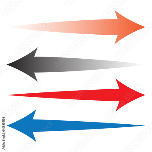 Modern gradient arrows in sleek style, pointing both left and right in various colors: orange, black, red, and blue. Ideal for business infographics, marketing designs, or creative presentations.
