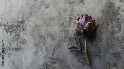 Delicate Purple Artichoke Against Rustic Grey Background