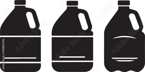 set of bottles, gallon bottle icons in silhouette style on a white background