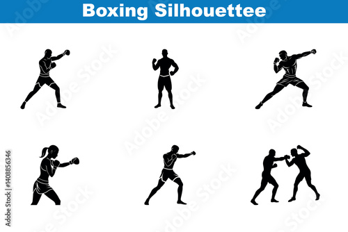 set of silhouettes of Boxing