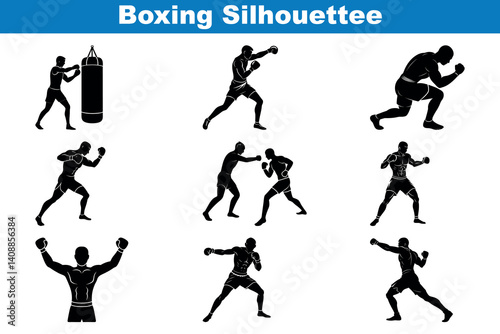 set of silhouettes of Boxing