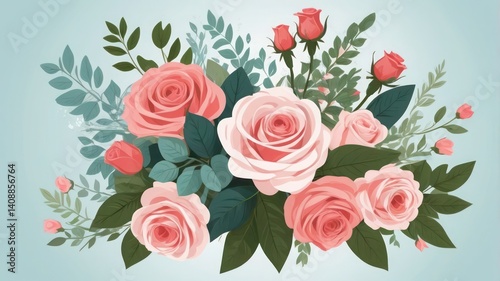 Wallpaper Mural bouquet of roses on a white background Torontodigital.ca