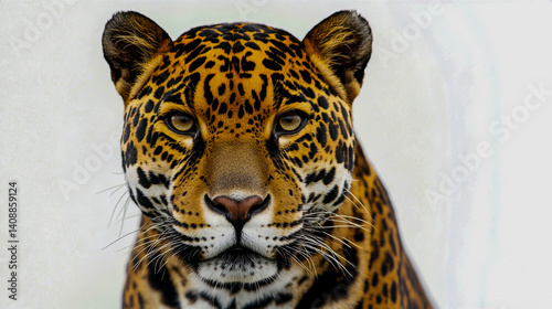 Jaguar Majestic Feline Staring at Camera on White Background