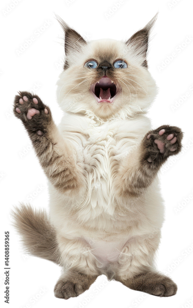PNG A Ragdoll cat is jumping up background expression animal. PNG A Ragdoll cat is jumping up background expression animal.