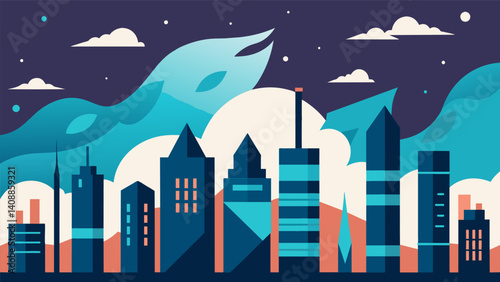 The sky dotted with futuristic eVTOLs their streamlined silhouette a perfect compliment to the citys ecoconscious design.. Vector illustration