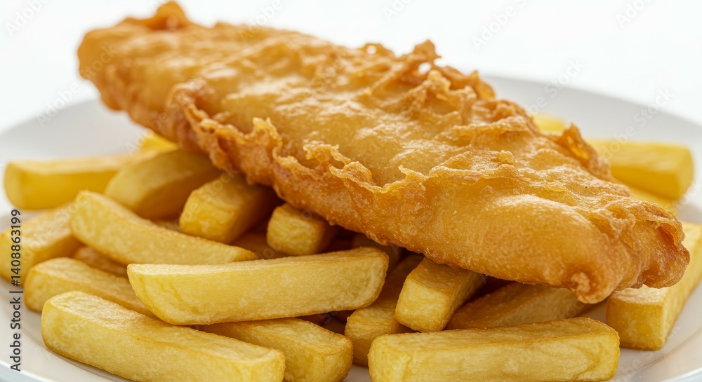 Delicious Crispy Fried Fish and Chips on a Plate Delicious Crispy Fried Fish and Chips on a Plate