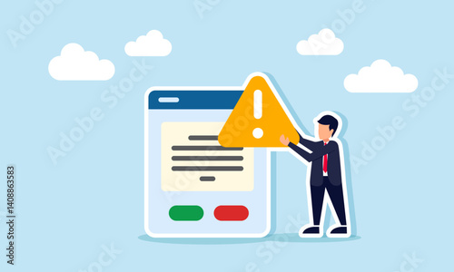 Foto businessman giving an exclamation mark or alert on an app interface, illustratio
