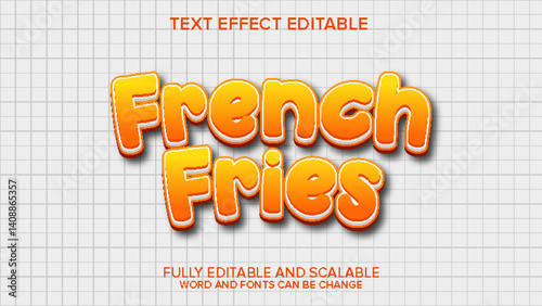3d text effect french fries vector editable