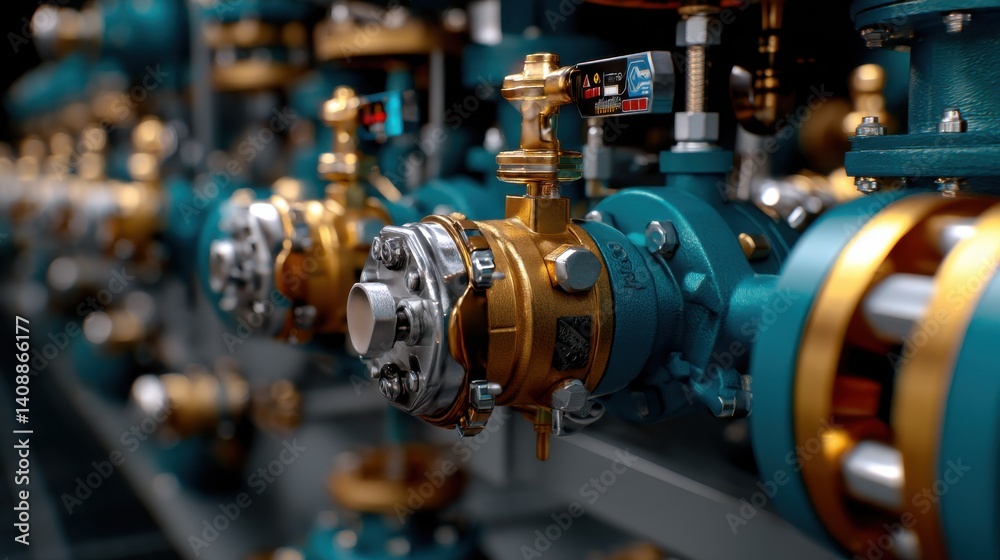 Fototapeta premium A close up of a blue and gold pipe with a gold cap