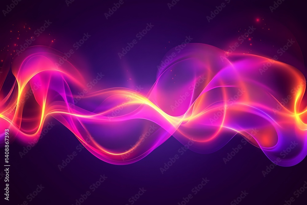 Naklejka premium Colorful luminous waves flow across a dark purple background
