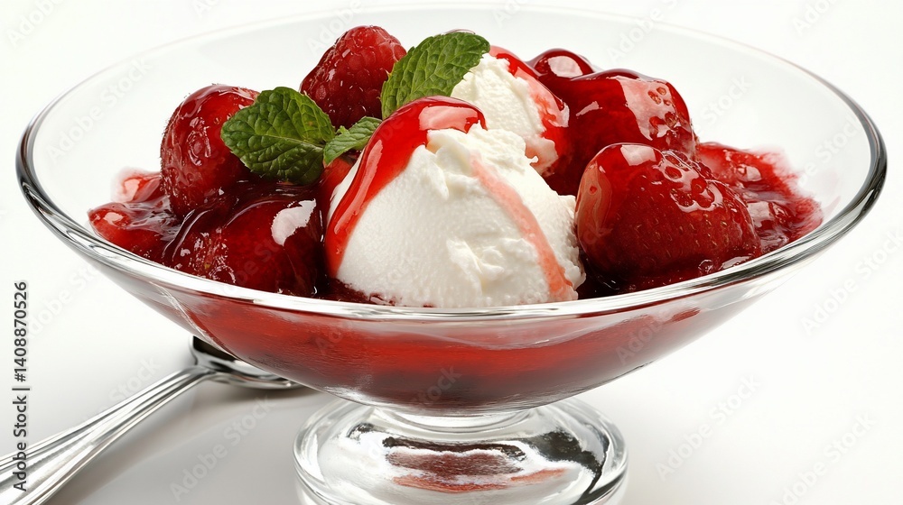 Fresh strawberries and creamy ice cream dessert Fresh strawberries and creamy ice cream dessert
