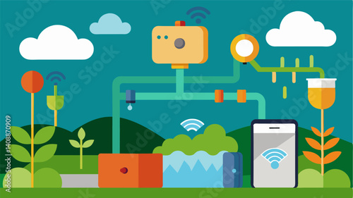 By syncing with local water restrictions a smart irrigation system ensures compliance with regulations.. Vector illustration