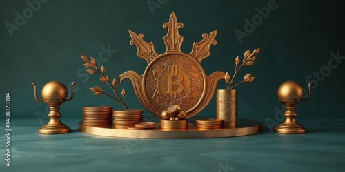 Luxurious Golden Bitcoin Still Life Cryptocurrency Wealth Finance