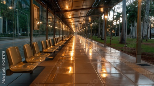 Wallpaper Mural A long walkway with many benches and a few trees Torontodigital.ca