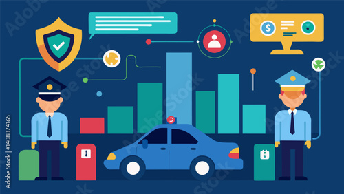 A police department is using data analysis to track traffic violations and target areas with high rates of accidents resulting in a decrease in trafficrelated crimes.. Vector illustration
