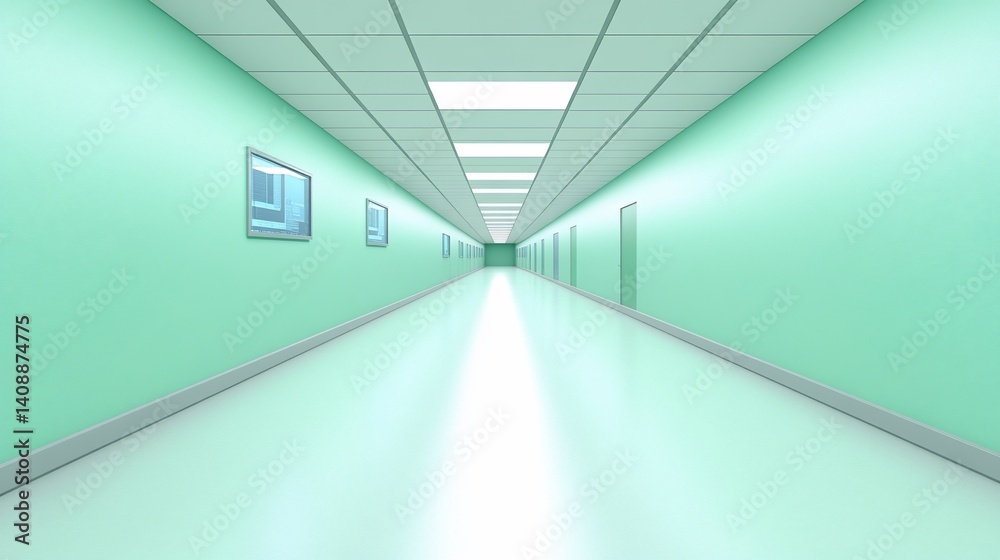 Obraz premium Empty mint green corridor. Perspective extends into distance