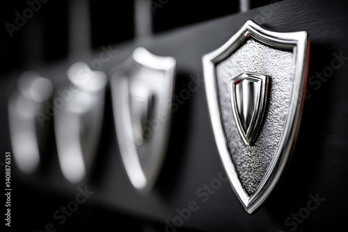 Shield displays modern workshop product photography industrial setting close-up view symbol of protection and security