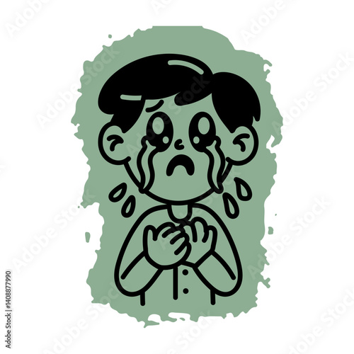A character crying hard, hand drawn icon 
