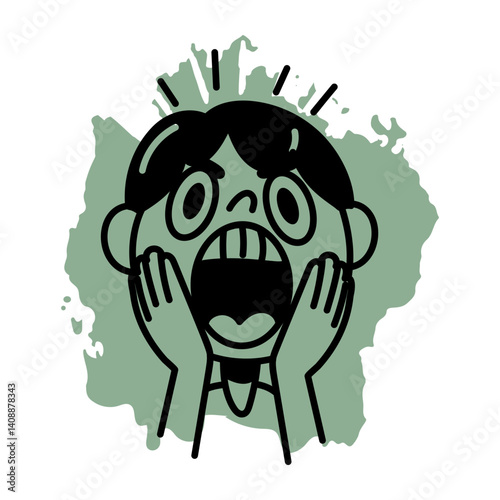 A hand drawn icon of a screaming character 
