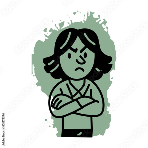 A character standing with crossed arms, hand drawn icon 
