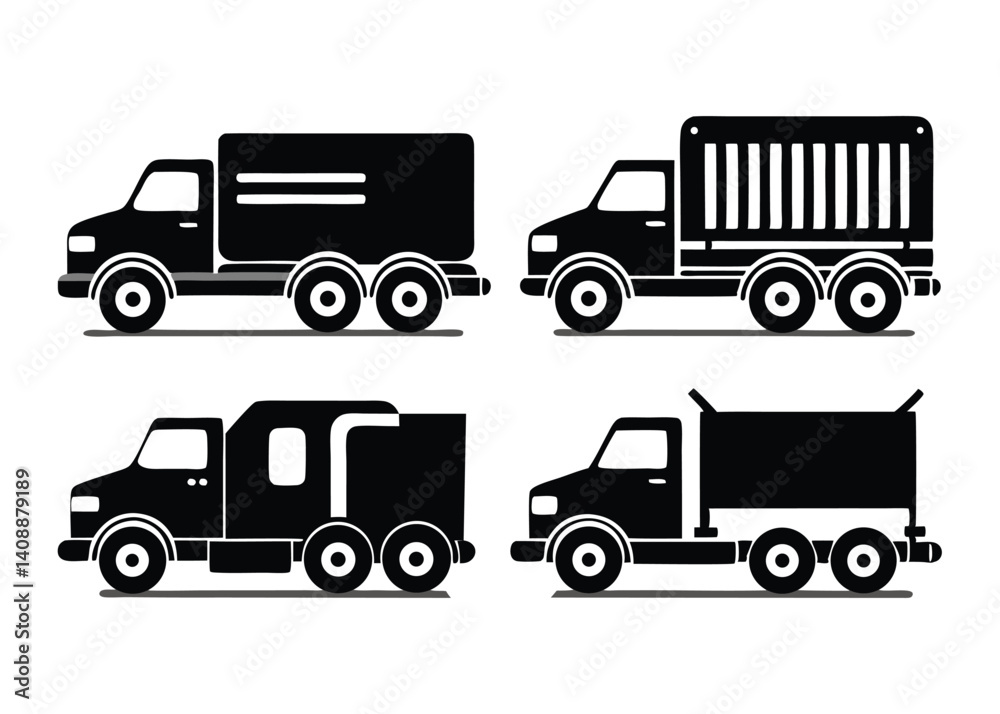 Different truck design of silhouette black and white vector illustration on white background Different truck design of silhouette black and white vector illustration on white background