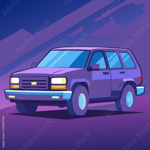 Purple Classic Suv Illustration With A Retro Gradient Background For Automotive Enthusiasts And Vector Art Collectors