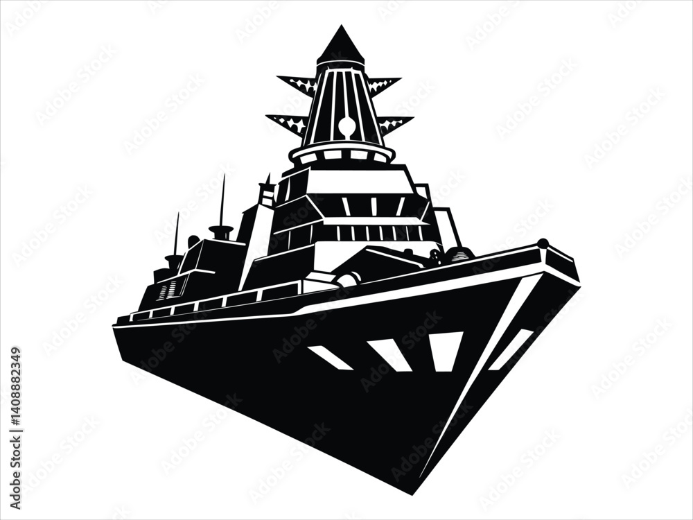 Fototapeta premium Black and White Silhouette of a Warship