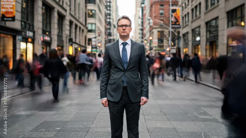 footage video businessman standing still in the middle of the busy crowded at city street