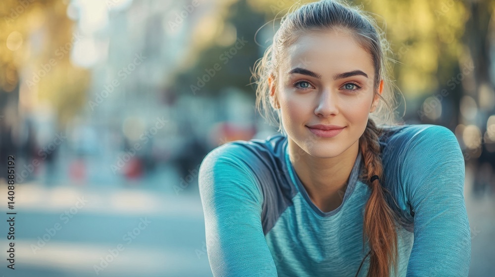 Portrait of a Young Woman sportwear Smiling Outdoors