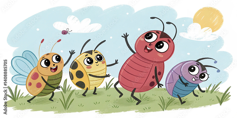 Fototapeta premium A Group of Cartoon Bugs with Big Eyes â€ AI GeneratedA Group of Cartoon Bugs with Big Eyes â€ AI Generated