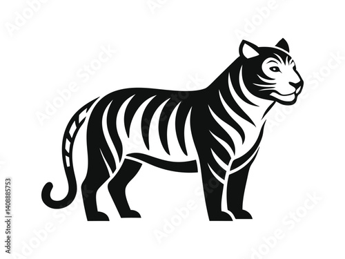 Flat and Minimalist tiger icon of silhouette black vector illustration on white background