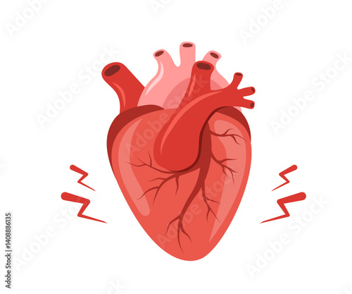 Heart pain. Human internal organ disease. Heart medical diagnosis and treatment. Vector illustration in flat cartoon style.