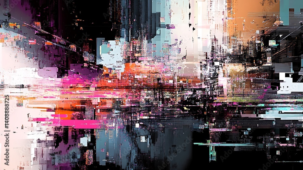 Fototapeta premium Abstract Digital Landscape with Pixelated Geometric Shapes