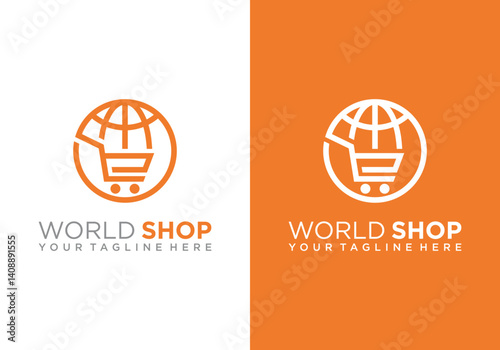 globe logo design vector and sales cart for shopping world design. worldwide online shopping design, wide range online shopping vector logo