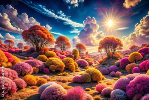 Wallpaper Mural Colorful Fantasy Landscape with Trees and Sky Torontodigital.ca