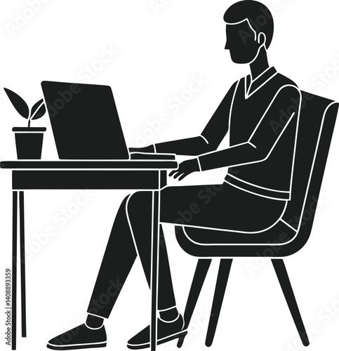 Minimalist Silhouette of Casual Remote Employee
