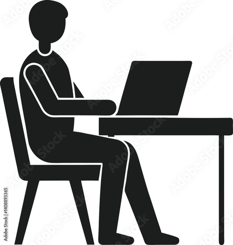 Remote Worker Silhouette Sitting with Laptop