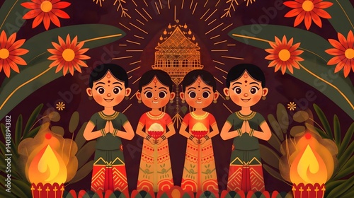 Children Celebrating a South Indian Festival