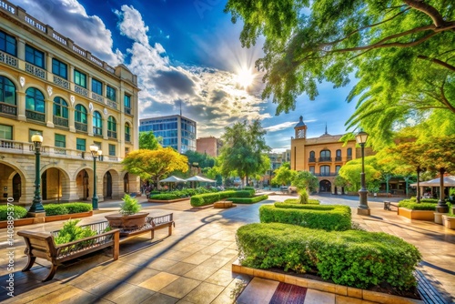 Wallpaper Mural Urban Plaza with Architectural Buildings and Greenery Torontodigital.ca