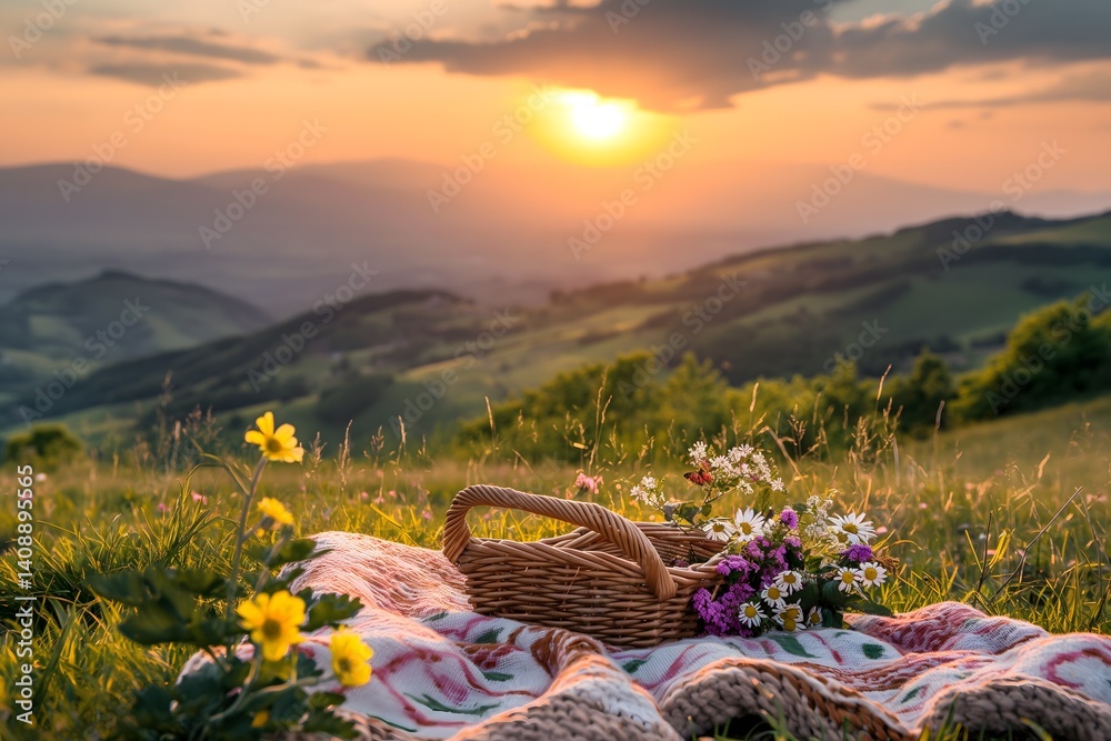 Picnic Basket at Sunset Meadow