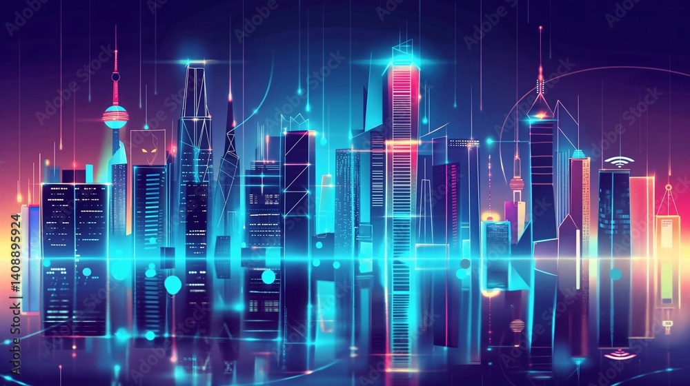 Futuristic Cyberpunk City Skyline