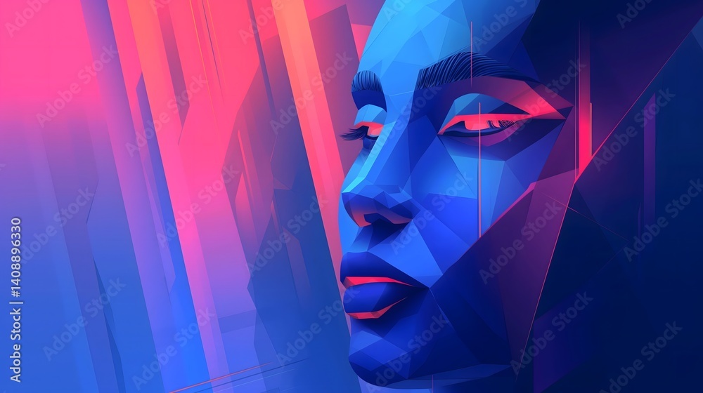 Geometric Female Face in Neon Colors
