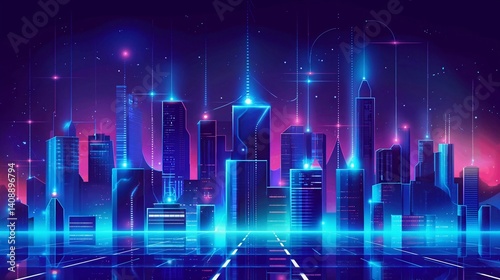Obraz na płótnie Neon Cyberpunk Cityscape w salonie