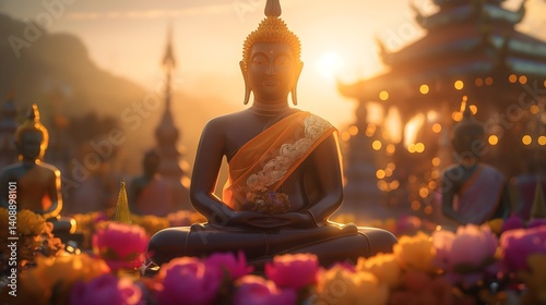 Obraz na płótnie Buddha Statue at Sunrise in Temple w salonie