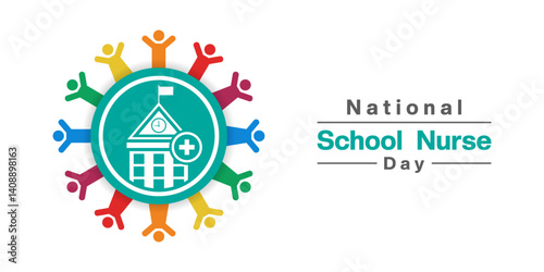 May 7th is National School Nurse Day. School, plus icon and people. Great for posters, banners, social media and more. White background.