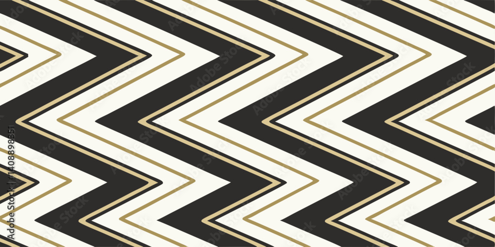 Fototapeta premium Elegant Black, White, and Gold Zigzag Pattern Seamless Geometric Design