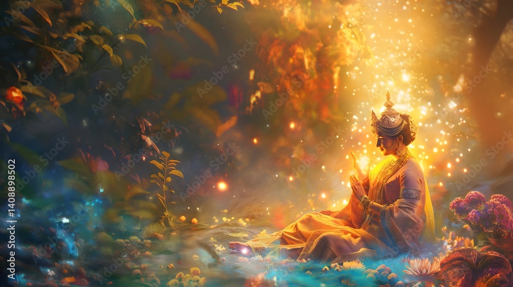 Mystical Goddess in Golden Garden
